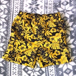 George Boys Yellow and Black Floral Swim Trunks